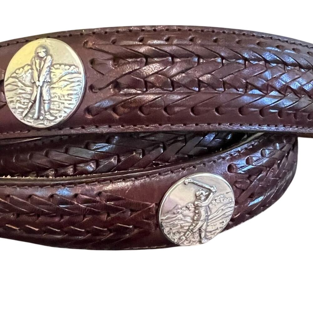 Leather Golf Belt Onyx by Brighton Brown Braided  ith Silver Accents 51 inches